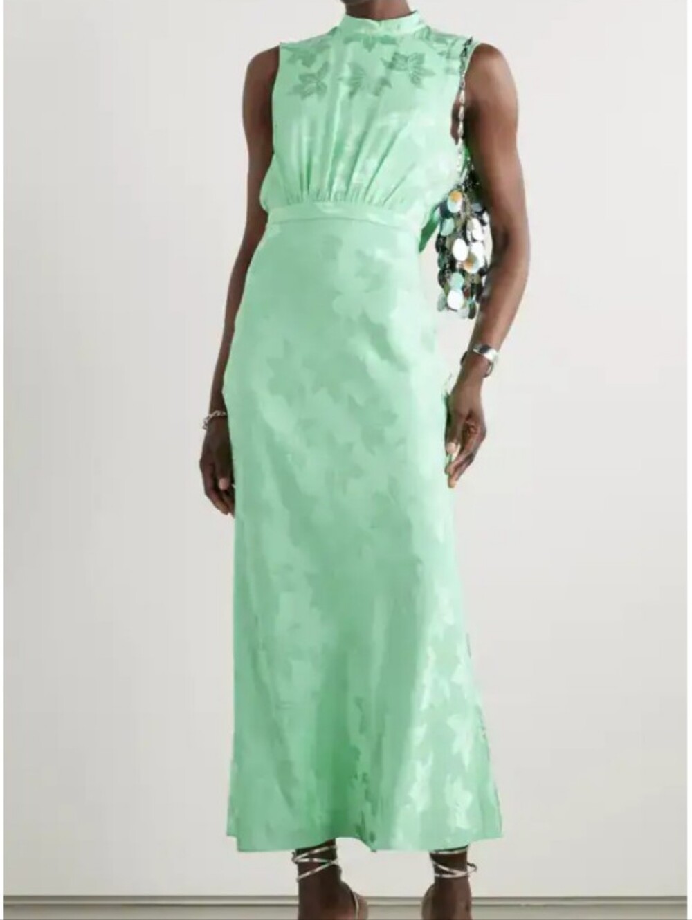 Saloni Green Fleur Silk-Jacquard Midi Dress